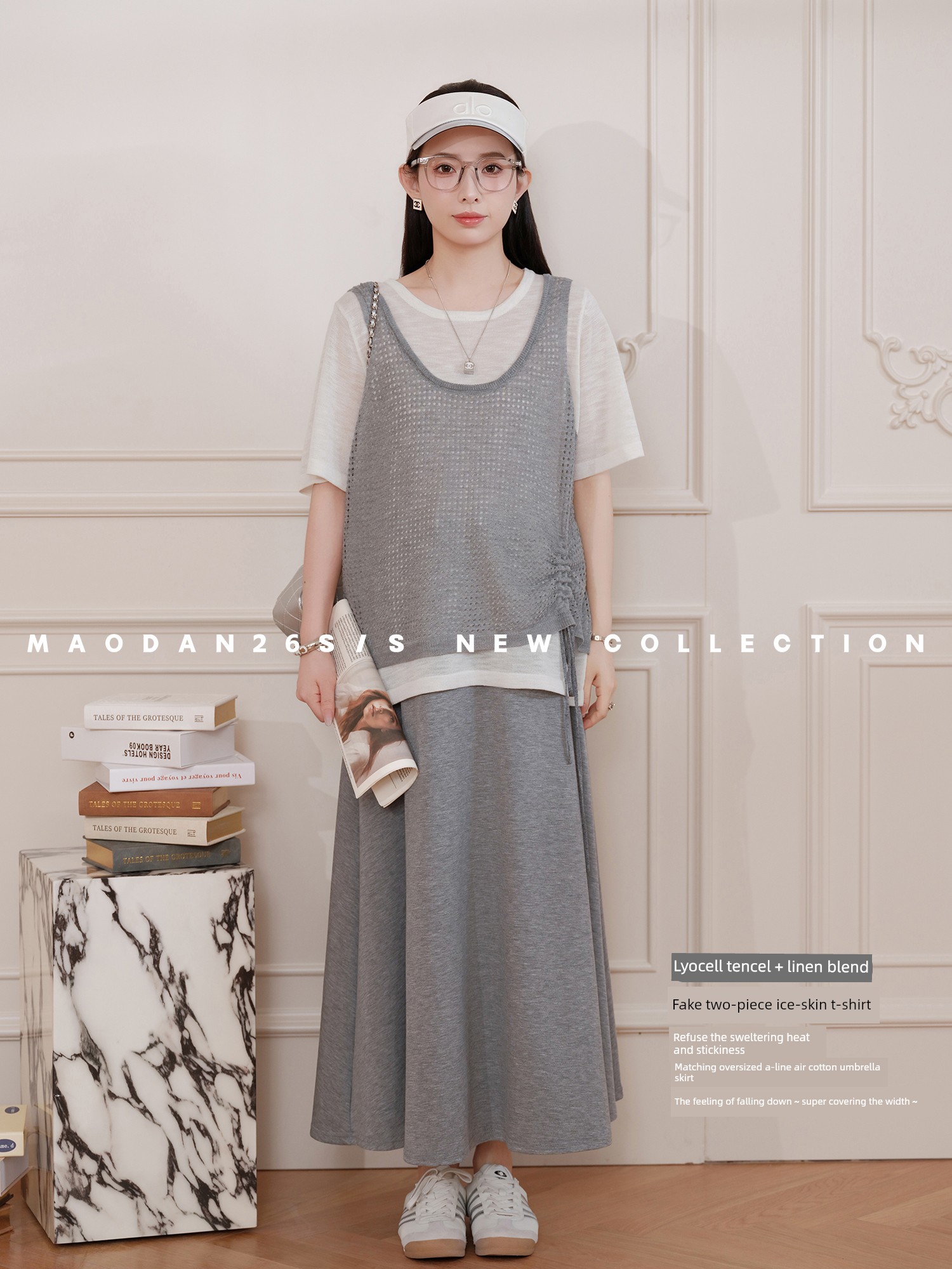 Cat Single Item [Low-Calorie Iced Coffee] [Lyocell] Maternity Wear Summer New Product Fake Two-Piece Short-Sleeve Skirt Set