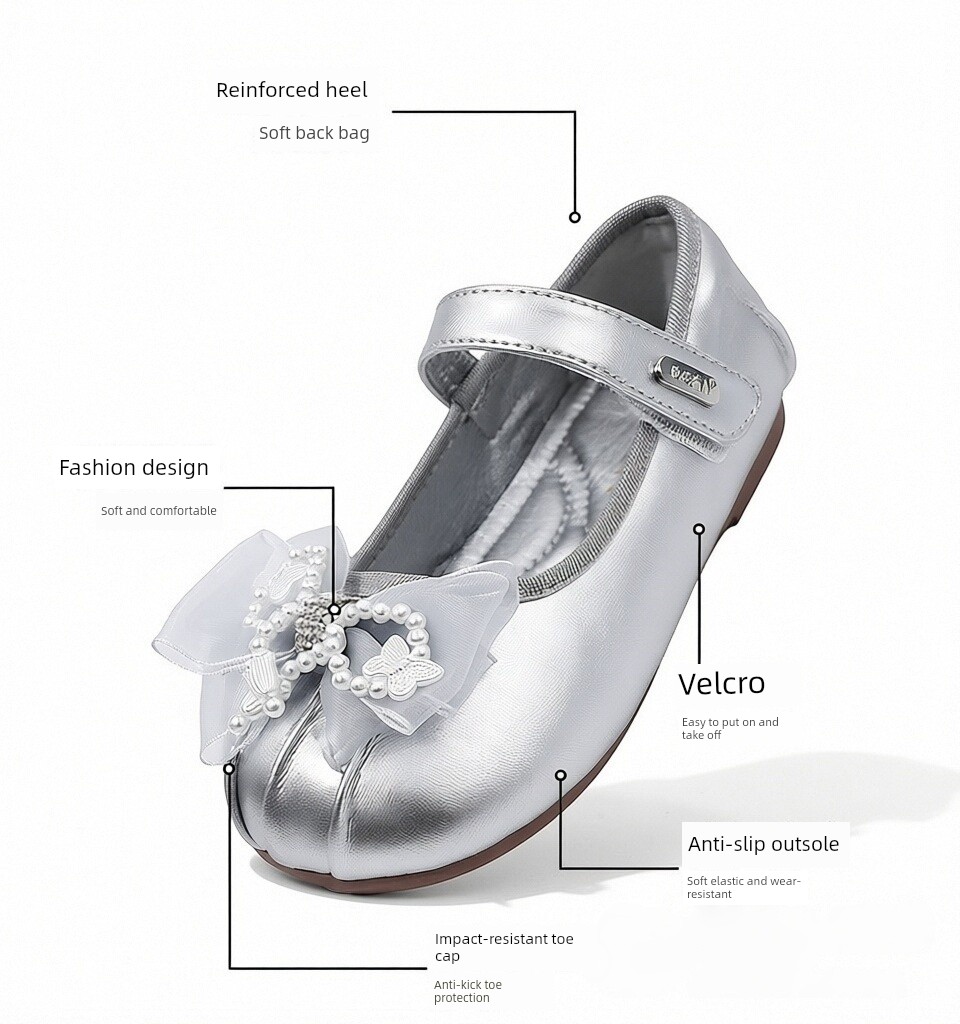 Zhuoshini Girls' Princess Shoes, Kidsren's Shoes, New Spring & Fall Leather Shoes, Little Girls' Silver Flats, Soft Soles with Skirts — 10