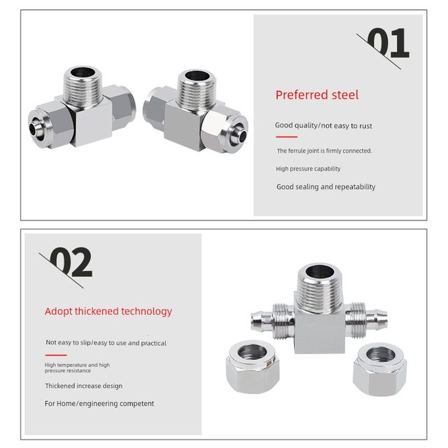 304 stainless steel quick screw tee terminal PU tube nylon tube tetrafluoro hose gas pipe quick connector lock female T-type