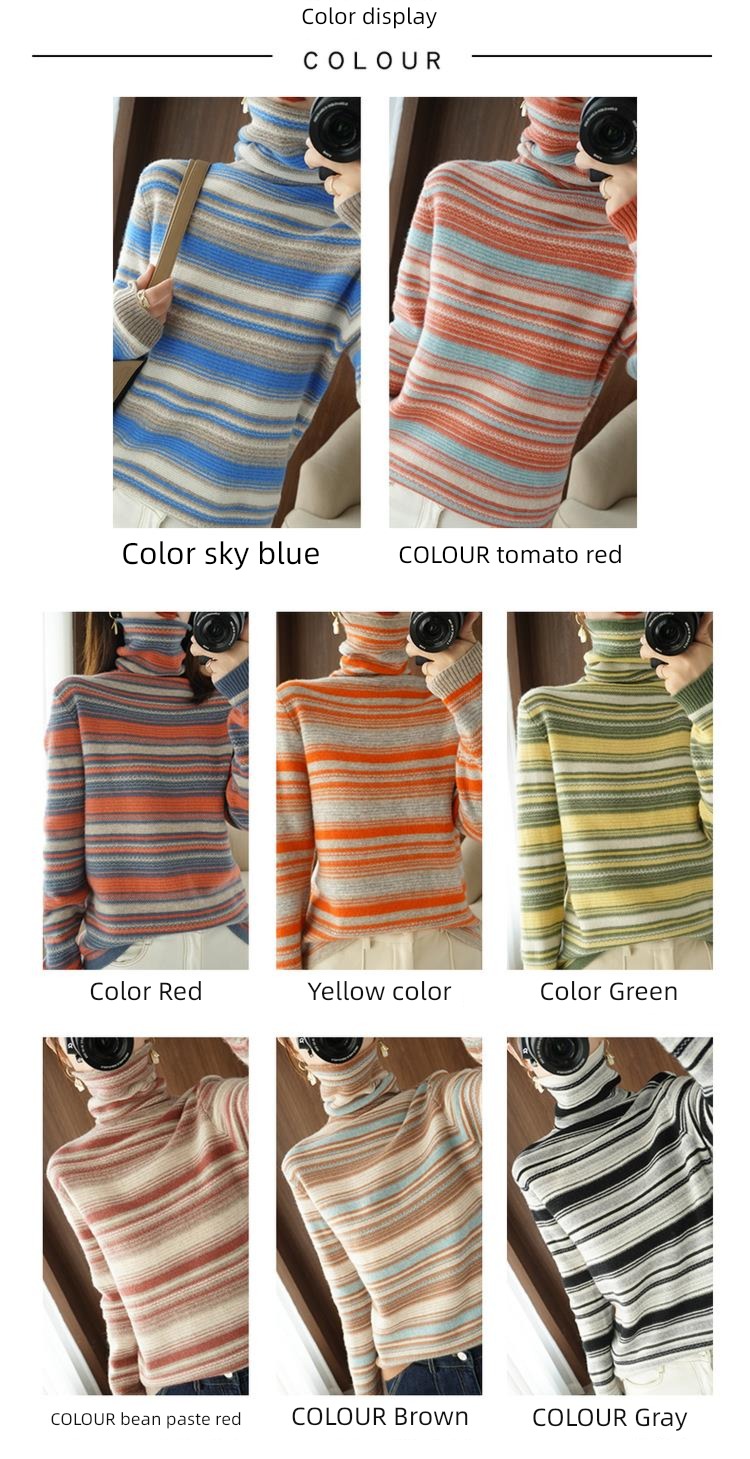 Cashmere Heap High collar female jacket stripe Sweater