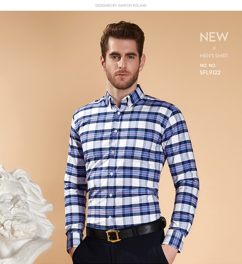 Broken code Clearance Sanding Long sleeve leisure time lattice shirt