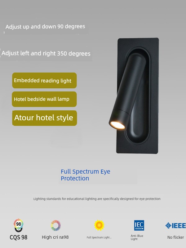 Hotel Bedside Wall Lamp, Bedroom Reading Lamp, Embedded All-Season Atour-Style Spotlight, Hotel Room Reading Night Light