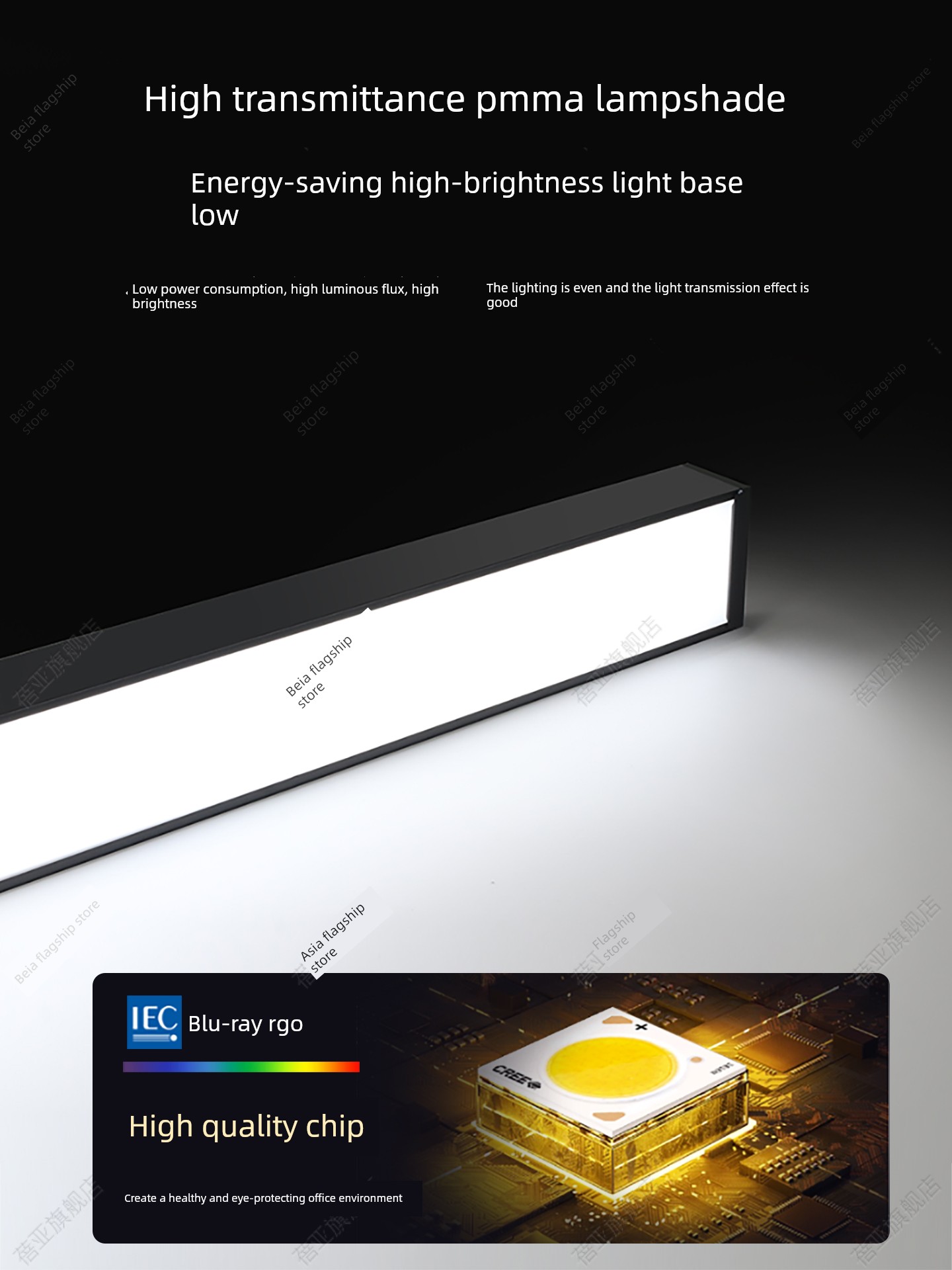 Led Strip Light, Ultra-Bright, for Office Classrooms, Strip-Shaped Square Light, Suitable for Supermarkets, Gym Ceiling Grilles, and Specialized Pendant Lights