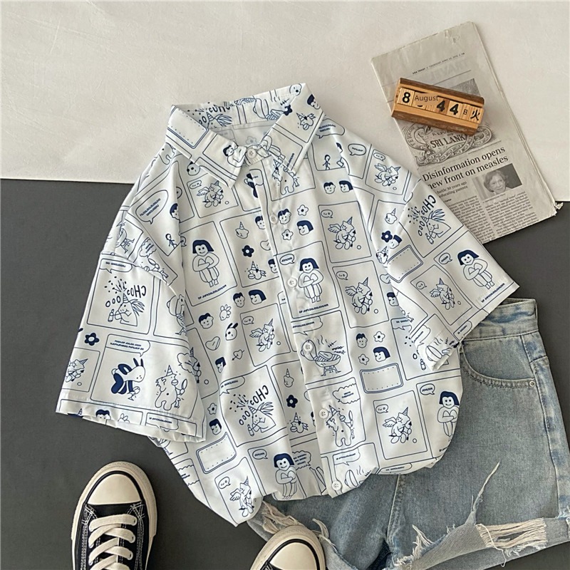 Short sleeve shirt student lovers summer wear Put on your clothes Cartoon