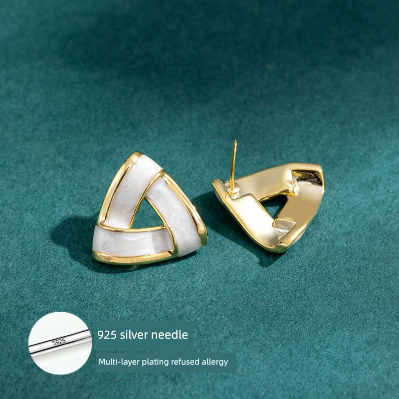 senior atmosphere Sense of design Earrings female Sterling Silver geometry