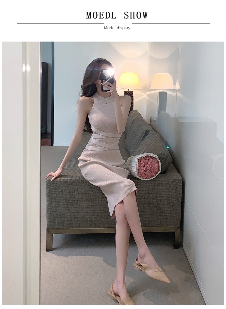 hottie sexy Dress full dress Fork camisole halter