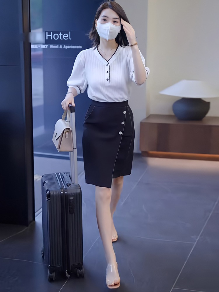 Foreign style ma'am Half sleeve Chiffon skirt fashion suit