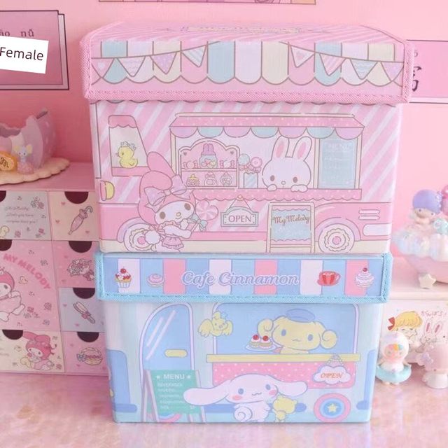 Cute Melody desktop storage box with lid soft girl student dormitory summary miscellaneous basket cosmetic folding box