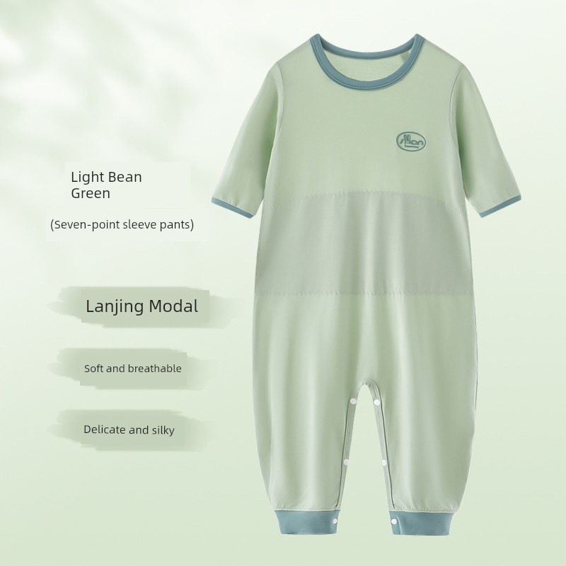 Spring, Summer, Autumn Double Layer Bellyband Boys and Girls One-Piece Pajamas — 5
