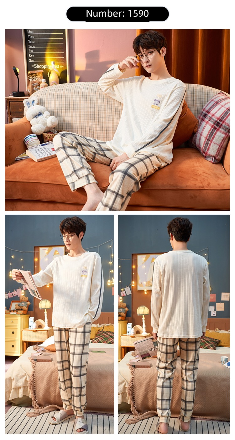 Internet celebrity spring and autumn winter cotton material Pocket bear lovers pajamas