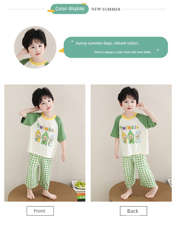 Boys' Pajamas Modal Summer Thin Style Three-Quarter Sleeve 2026 New Model Baby Air Conditioning Clothing Children's Loungewear Boys — 4