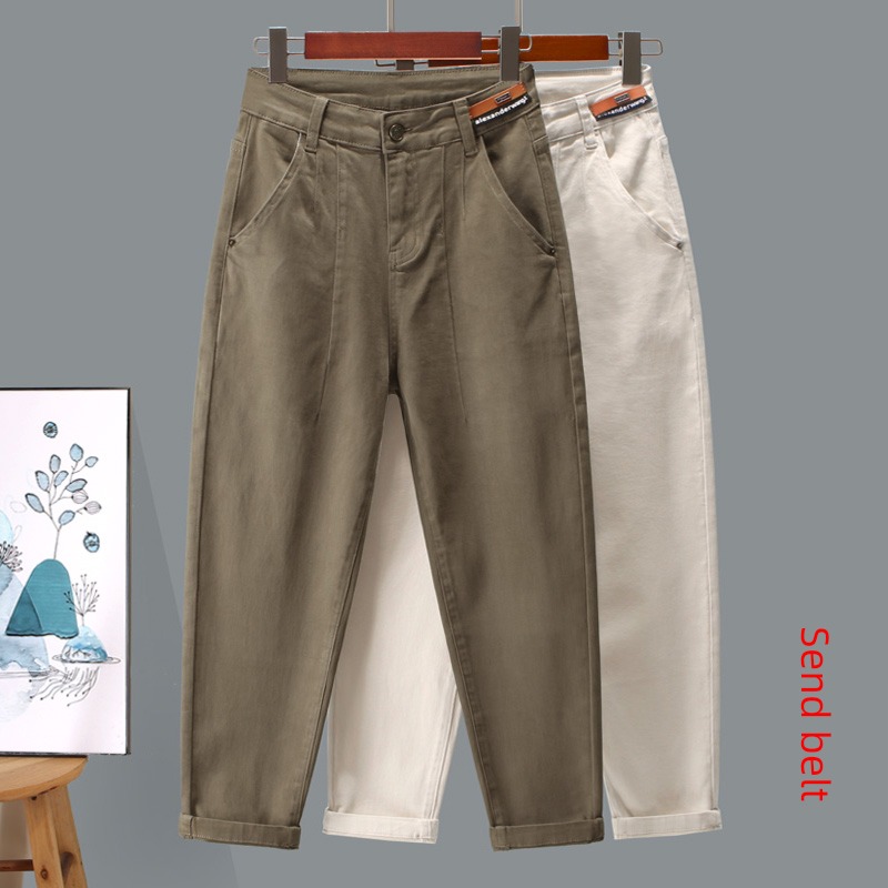 khaki autumn High waist elastic force leisure time Jeans