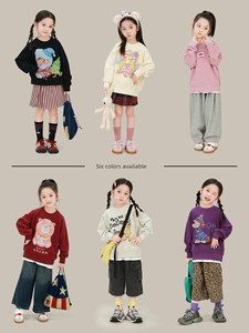 Big-Eared Elephant Cartoon Print Pullover Sweatshirt for Girls, 2026 Autumn New Style, Pure Cotton Casual Long-Sleeve To