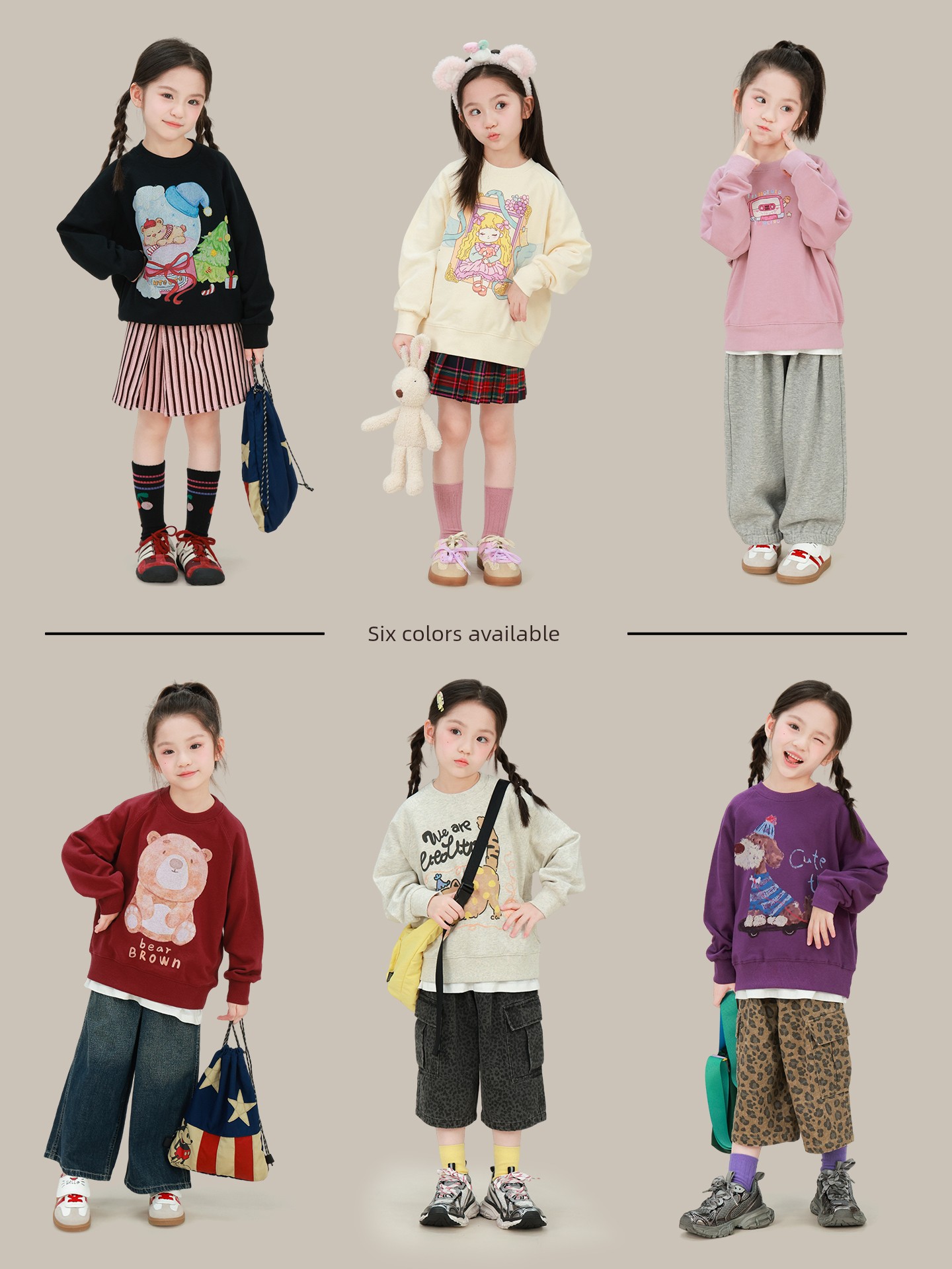 Big-Eared Elephant Cartoon Print Pullover Sweatshirt for Girls, 2026 Autumn New Style, Pure Cotton Casual Long-Sleeve Top, Trendy