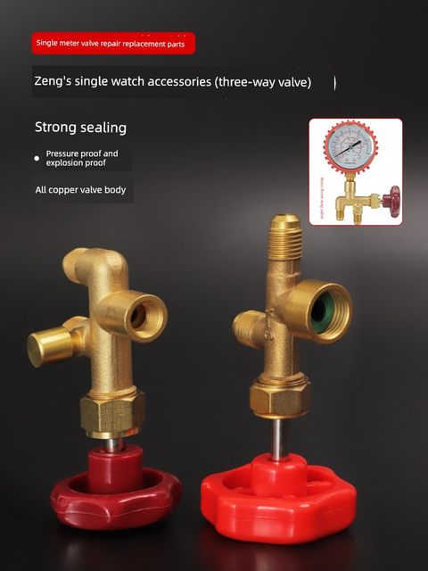 Refrigerant fluoride meter three-way valve pressing exhaust meter meter valve frame brass refrigerant meter pressure gauge valve
