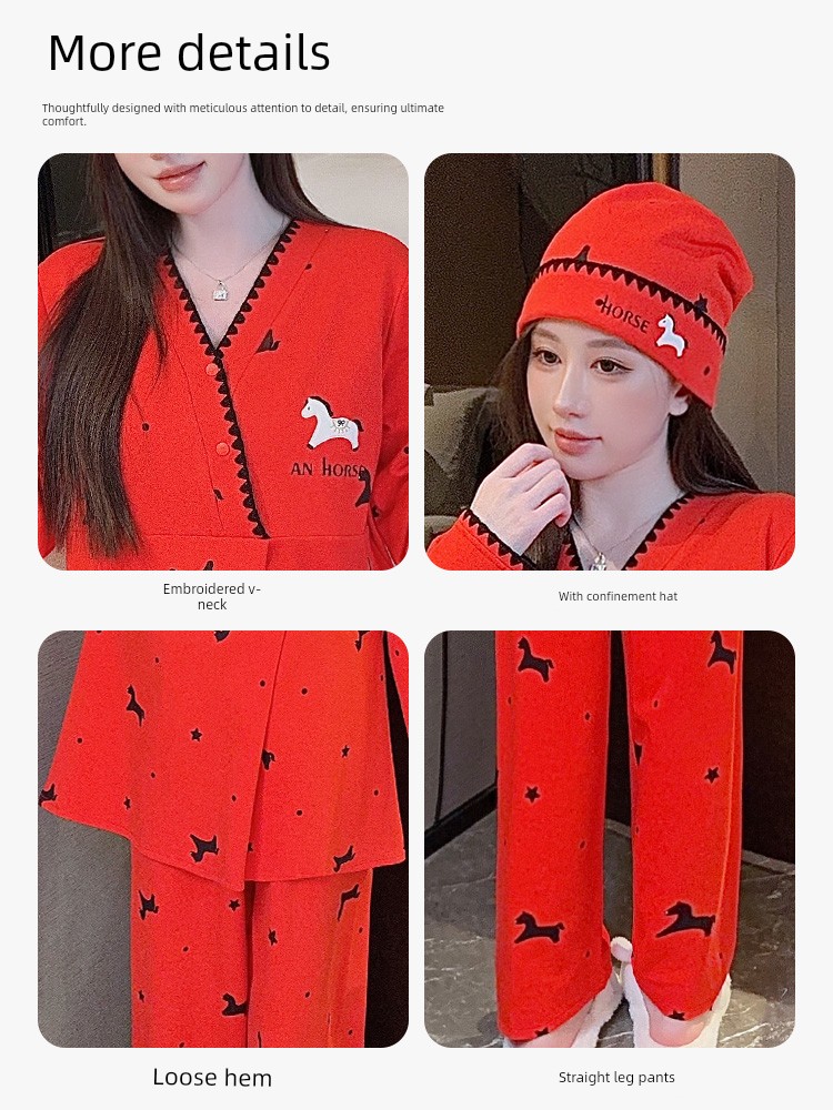 Free Hat with Purchase: Autumn and Winter Pure Cotton Postpartum Clothing, October Postpartum Maternity Nursing Pajama Set, Spring and Autumn Maternity — 5