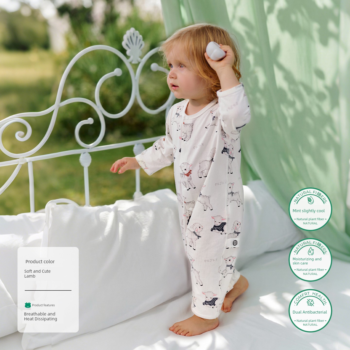 Ouyun [Jelly Cool] Baby Clothes Summer Thin Cotton Romper Long Sleeve Pajamas Air Conditioning Suit — 4