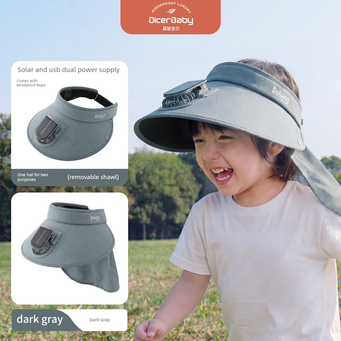 Children's Fan with Solar-Powered Sun Protection Hat, Summer Sunshade Hat for Boys and Girls, Baby Sun Hat, Sunshade Hat — 4