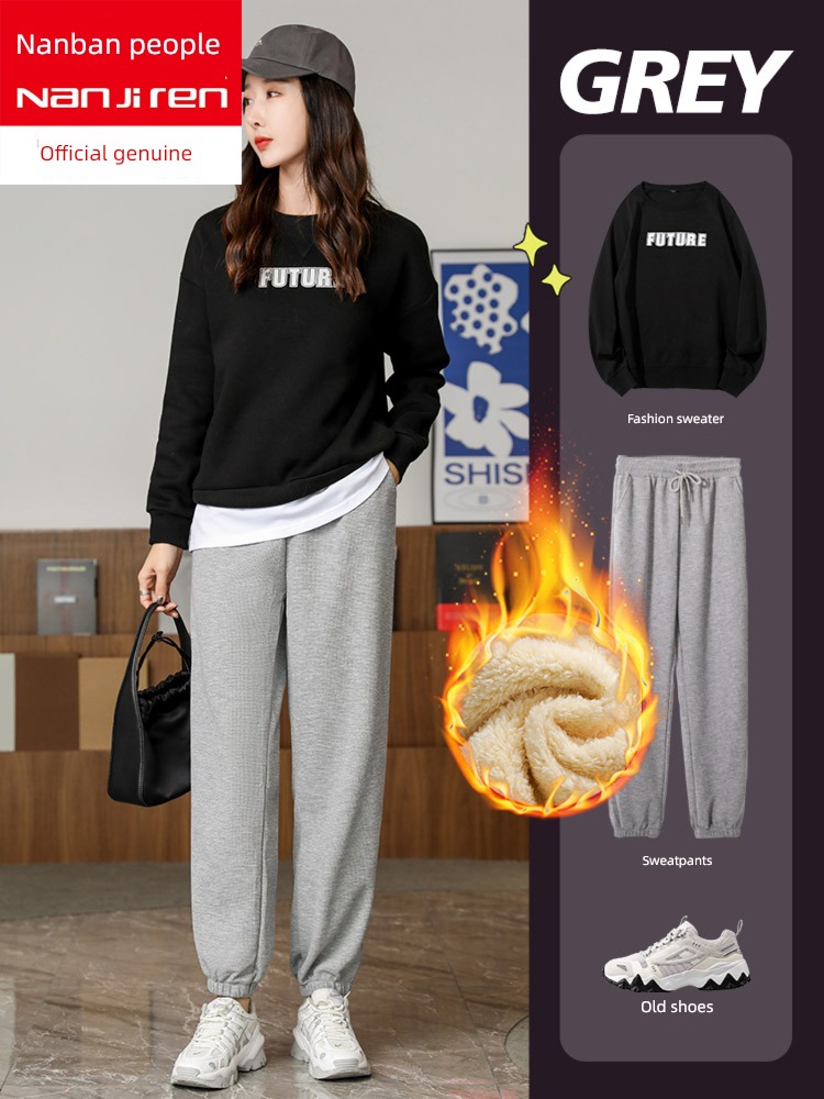 Wolfgang Spring, autumn and winter leisure time thickening grey Sports pants