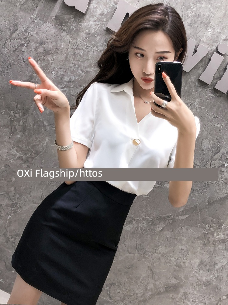spring and autumn shirt V-neck white Chiffon occupation jacket