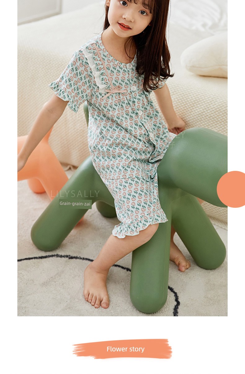 Grilizai 2026 Spring/Summer Girls' Pajamas Cute Short-Sleeve Home Set Modal Cotton Breathable Children's Homewear — 6