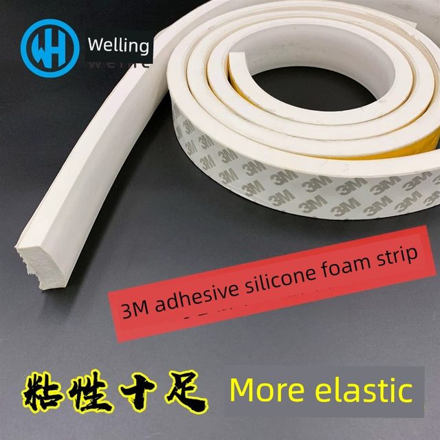 Silicone foam square strip high temperature resistant sealing strip soft sponge single side 3M back adhesive strip thickness 2/3/4/5/10