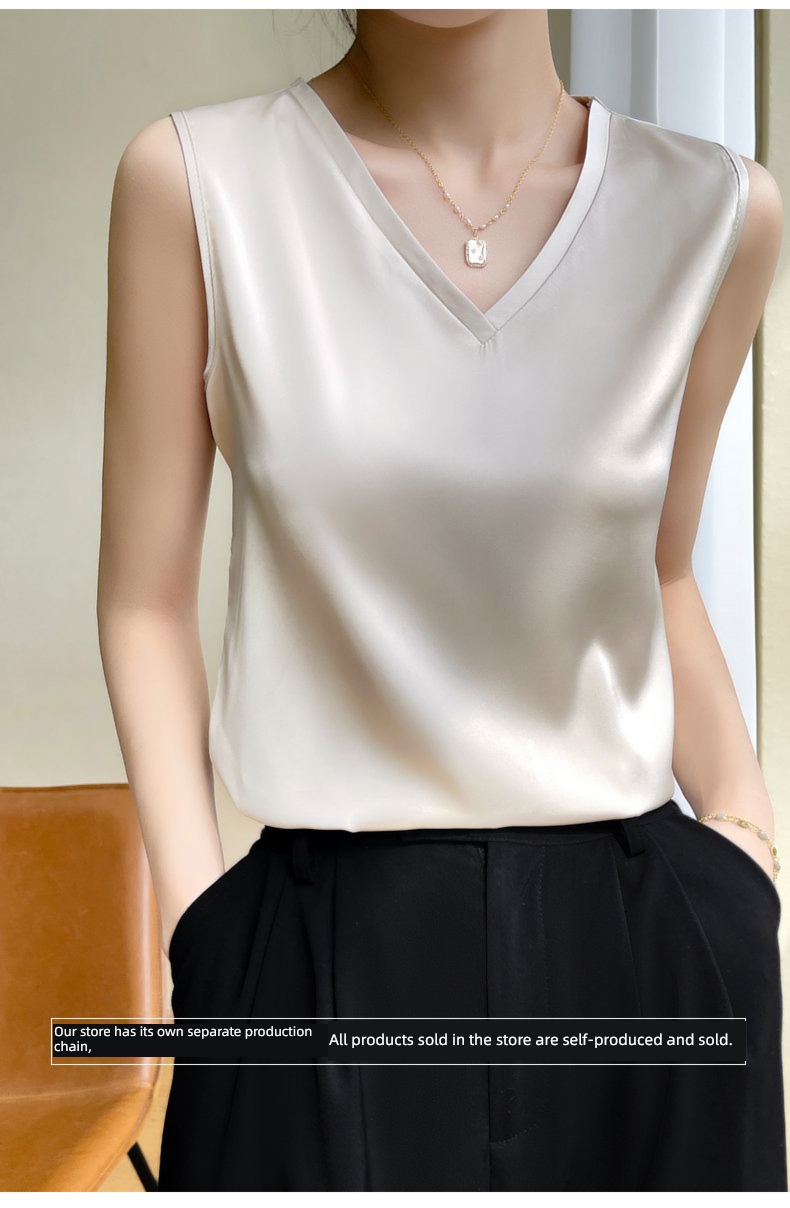 easy Wear out Sleeveless V-neck Spring and summer Lay a foundation real silk