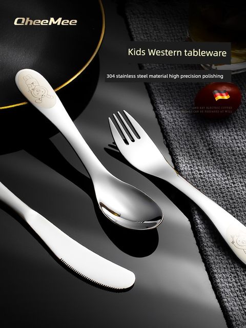 Western dining tableware knife and fork spoon set for children eating steak knife and fork gift box 304 stainless steel cartoon home 4 piece set