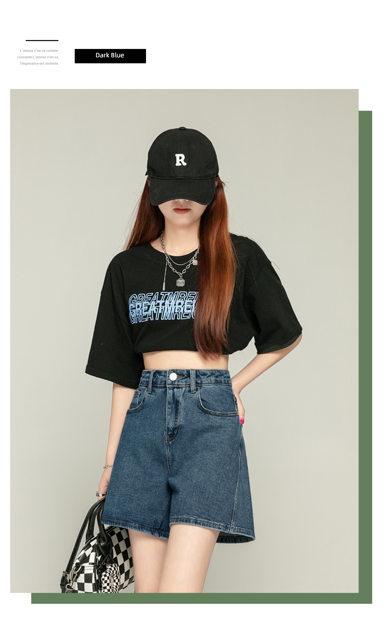 2022 The new High waist leisure time green Denim shorts