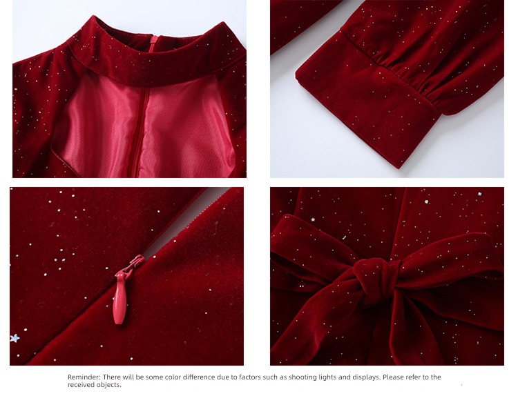 Autumn and winter gules velvet full dress Women's wear senior Little skirt