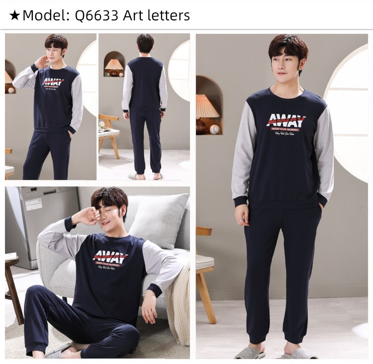 male Long sleeve Cotton Big size Autumn  summer suit pajamas