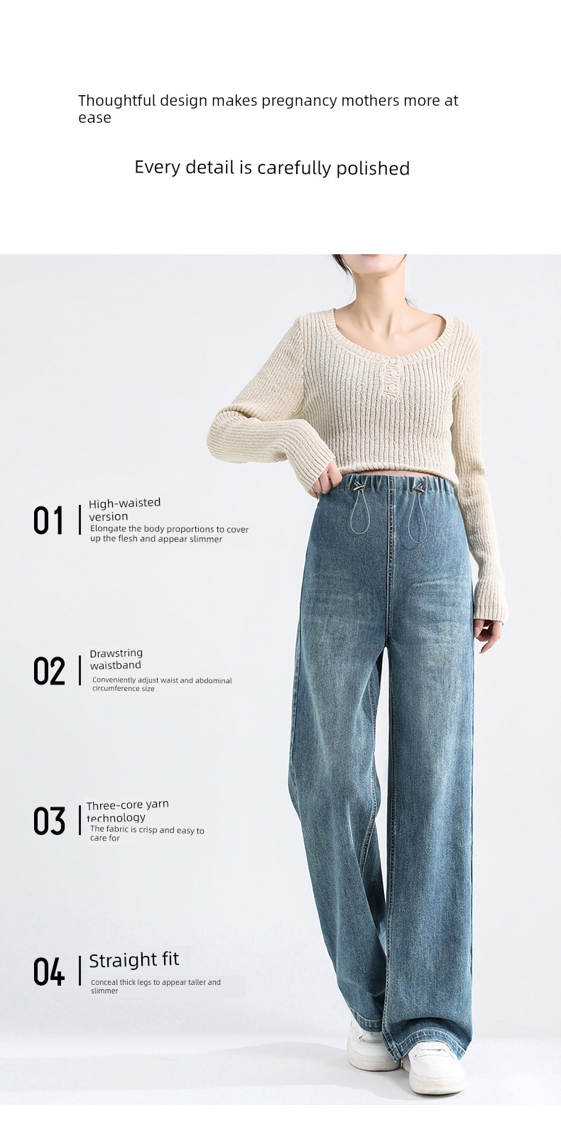 Forencos Maternity Jeans Autumn and Winter Fleece-Lined Straight Wide-Leg Pants 2026 New Large Size Non-Tight Floor-Length Pants — 6