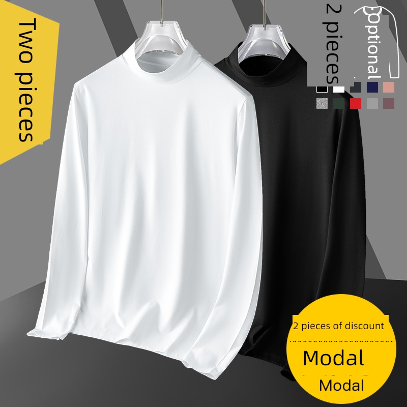 modal  keep warm Plush medium collar Autumn clothes Long sleeve T-shirt