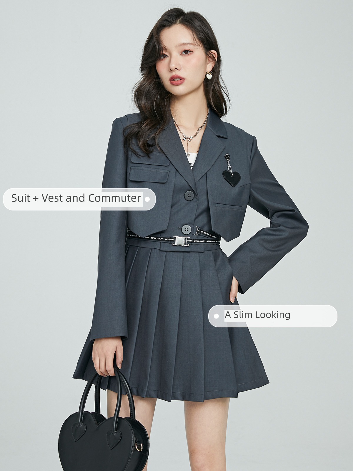 Fan rabbit fashion love decorate Pleated skirt Fake two