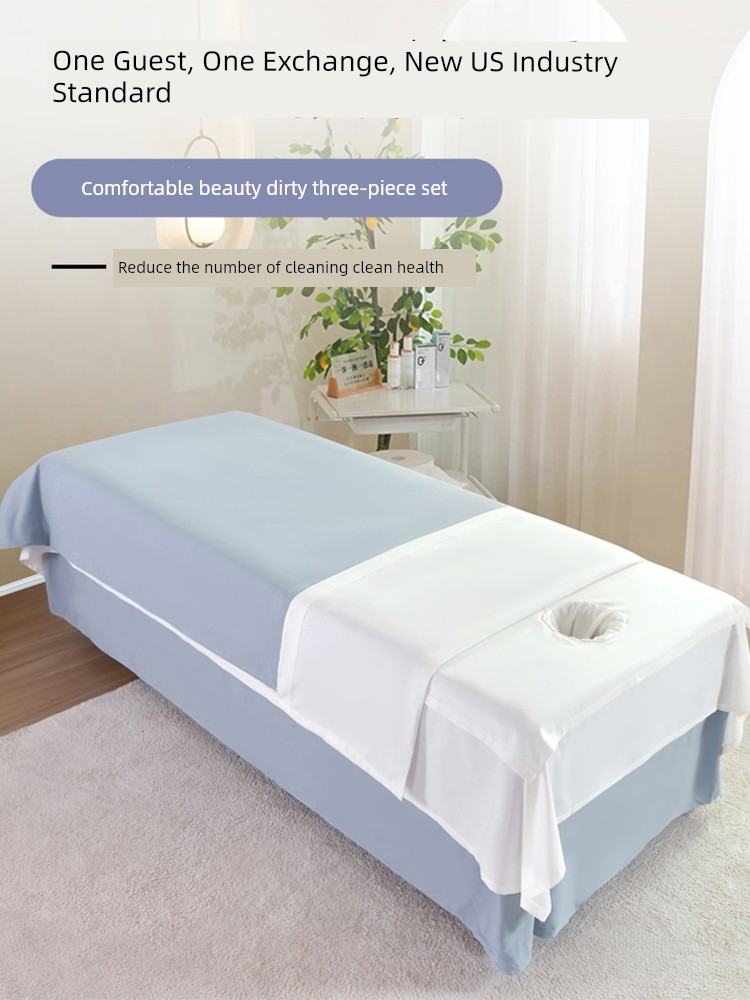 Beauty Salon Dirt-Proof Quilt Cover Three-Piece Set Beauty Bed Bed Sheets Lying Hole Towel Non-Cotton Massage Physiotherapy One Customer One Change