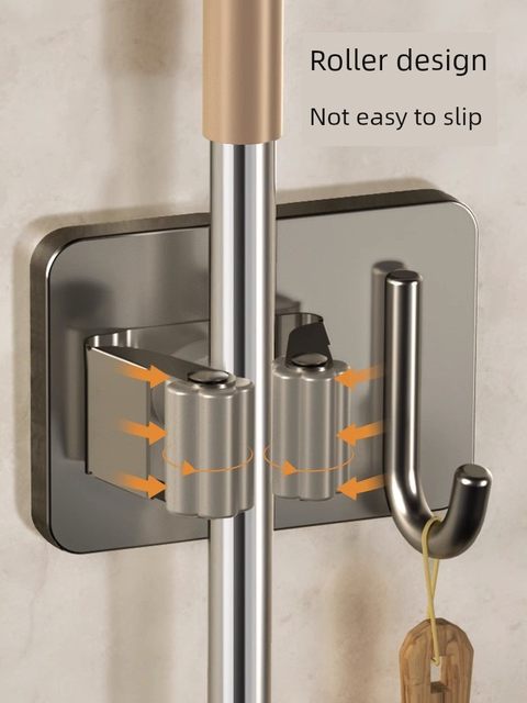 Mop hook without hole punching bathroom storage tool sticky hook broom hanger powerful adhesive wall hanging mop clip