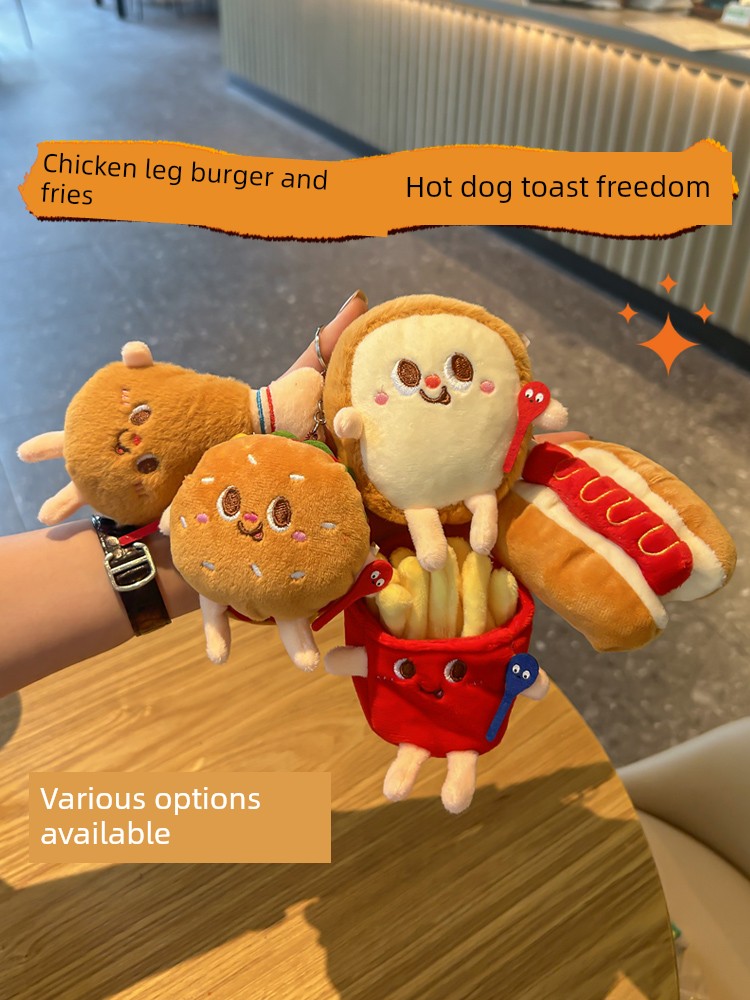 Hamburger and Fries Plush Toy Cute Bag Pendant for Female Students and Couples, Toast Bread Keychain
