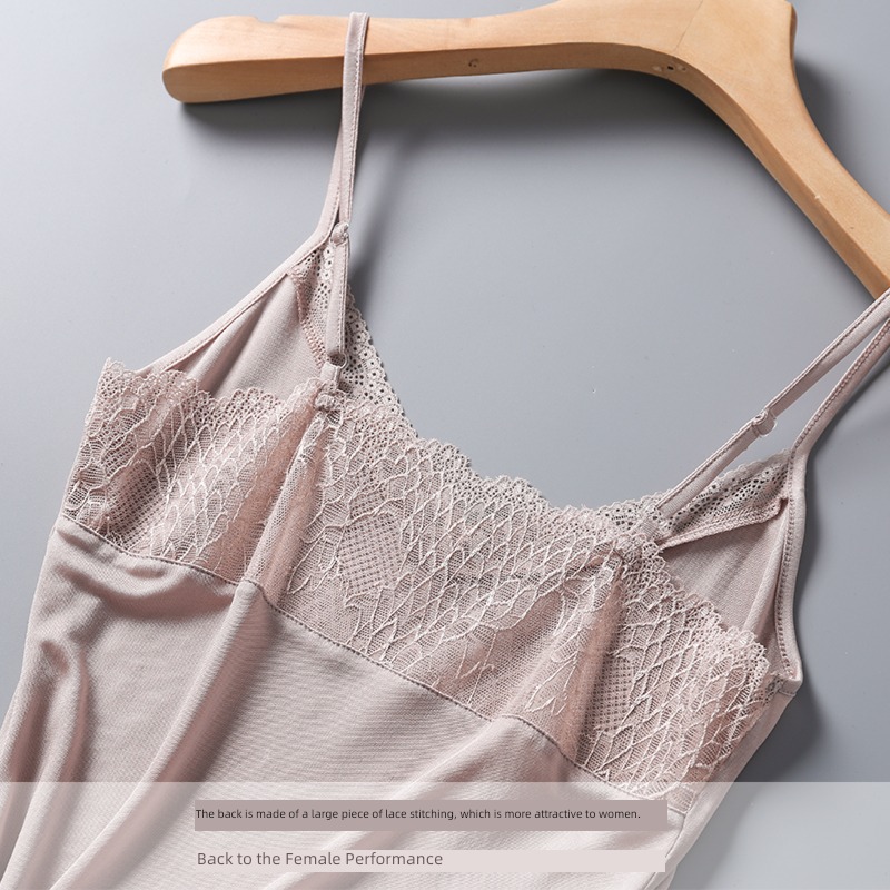 female Solid color Undershirt lace V-neck Vest real silk