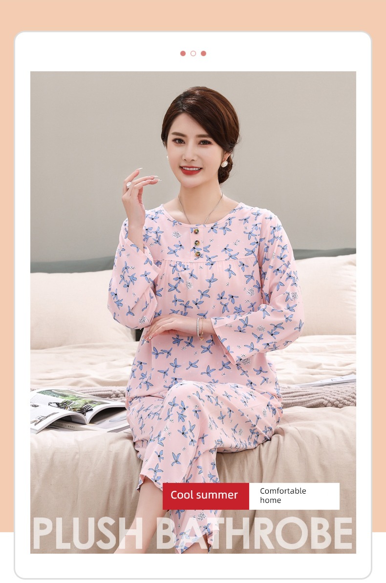 pajamas female summer Big size Can be worn out Long sleeve poplin