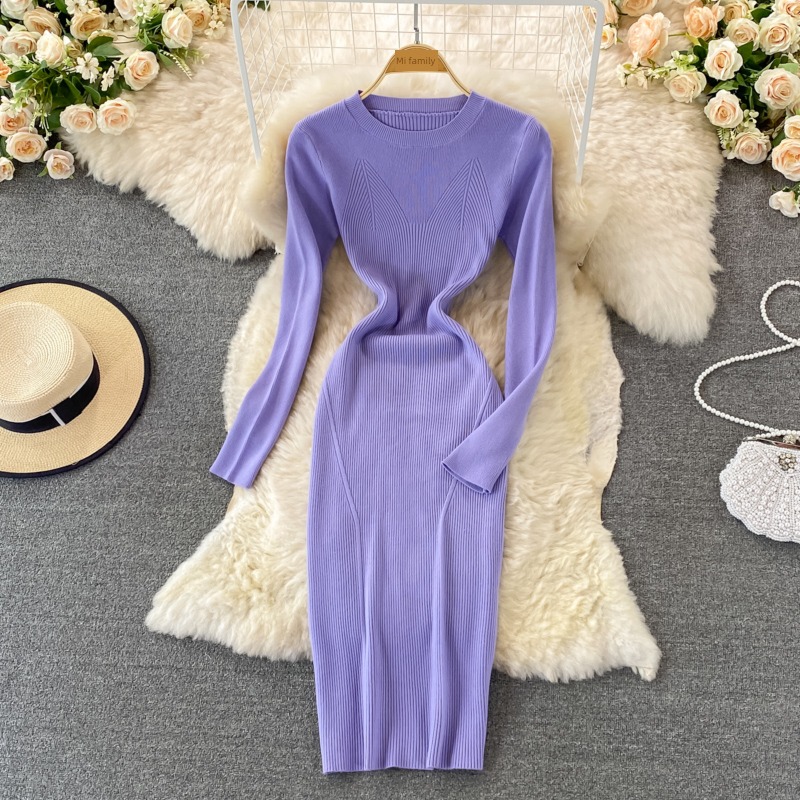 Round neck Self-cultivation Autumn and winter Inner lap knitting Dress