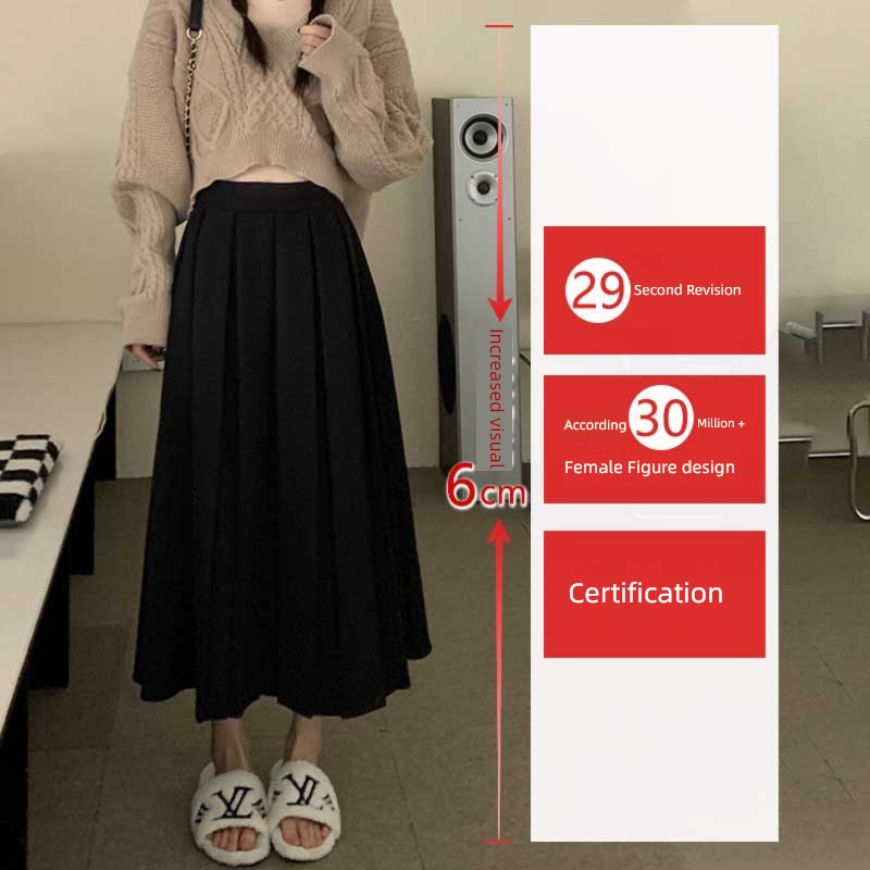 Coffee High waist Medium and long term Autumn and winter Show thin Pleated skirt