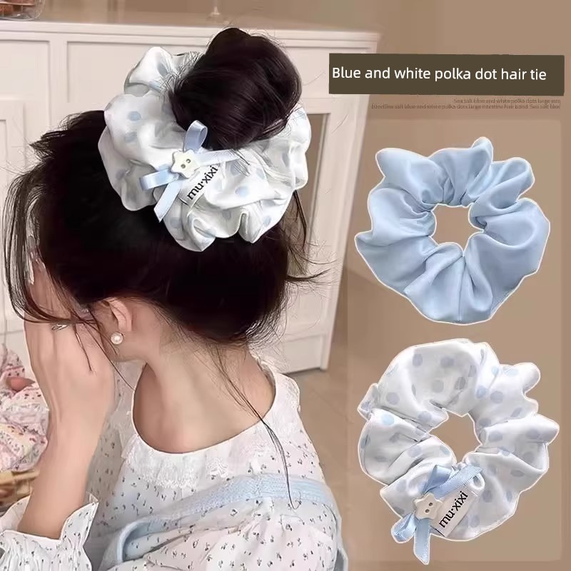 Sweet Polka Dot Scrunchie for Women 2025 New Style Lazy Style Hair Tie Low Ponytail Hair Accessory High-End Simple Hairband