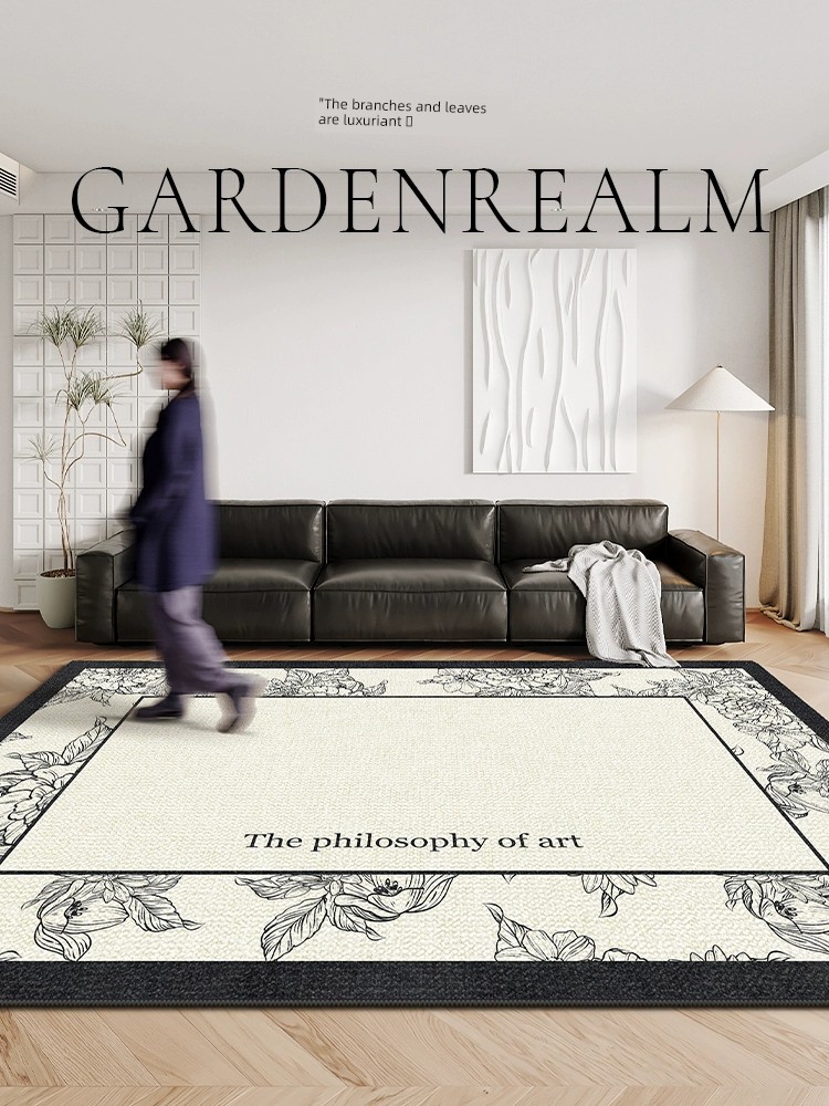 法式輕奢地毯簡約現代臥室床邊氛圍感地墊打造溫馨舒適的家居空間