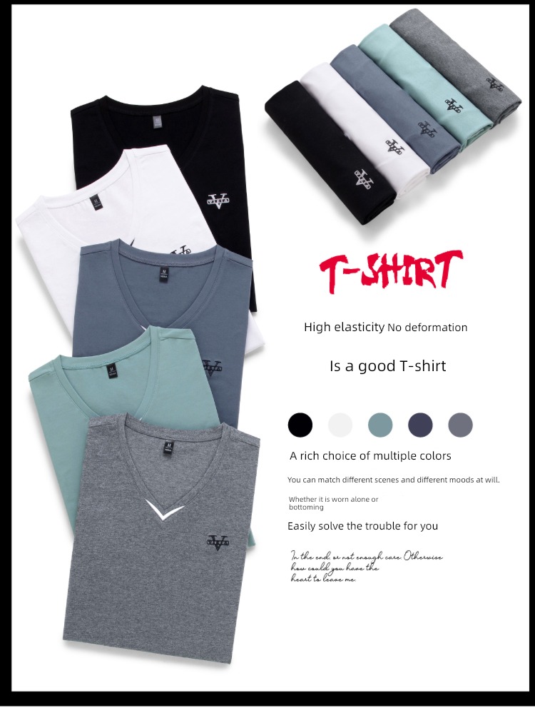 tide man pure cotton breathable V-neck Body Short sleeve T-shirt