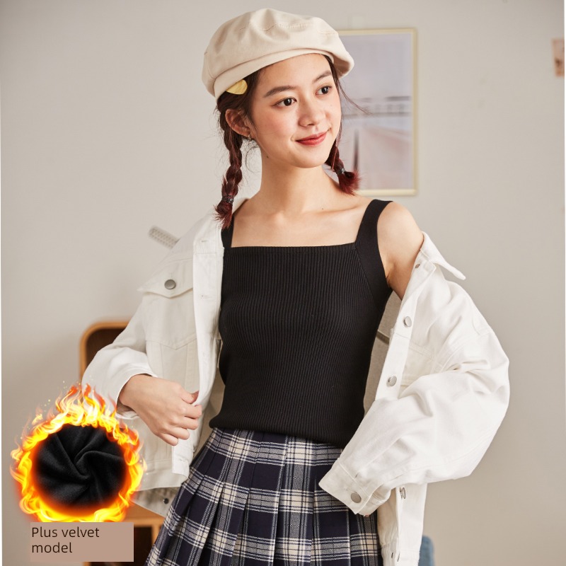 Tang Shi Plush Sense of design knitting Lay a foundation jacket camisole
