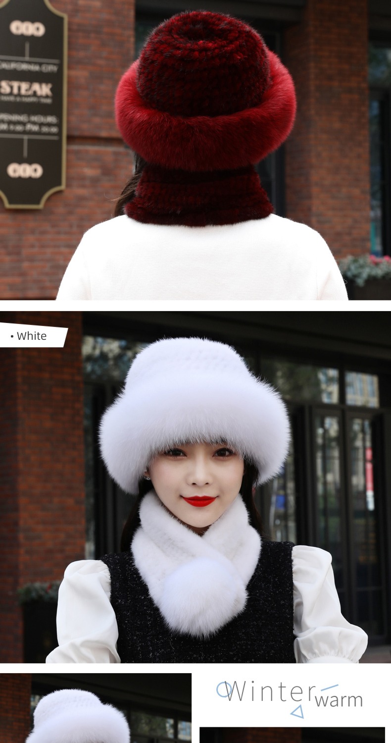 Lei Xuan weave Fox  Mink skin female suit Hat