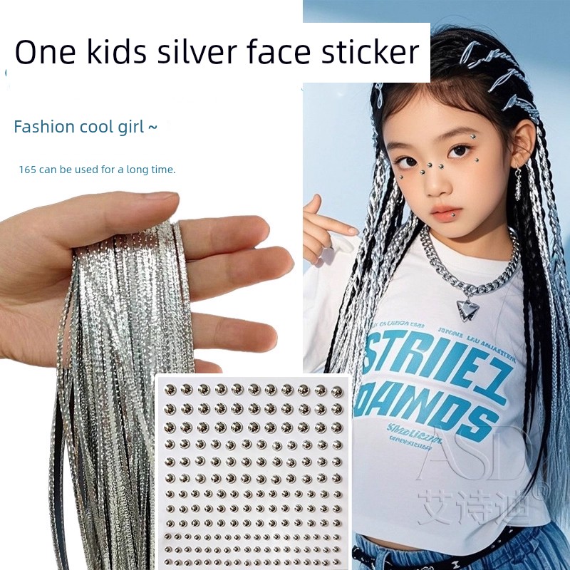 Kids Sweet Cool Silver Headband Hair Rope Elementary School Student Jazz Hip Hop Dreadlocks Headband Girl Ribbon Performance Headdress — 2