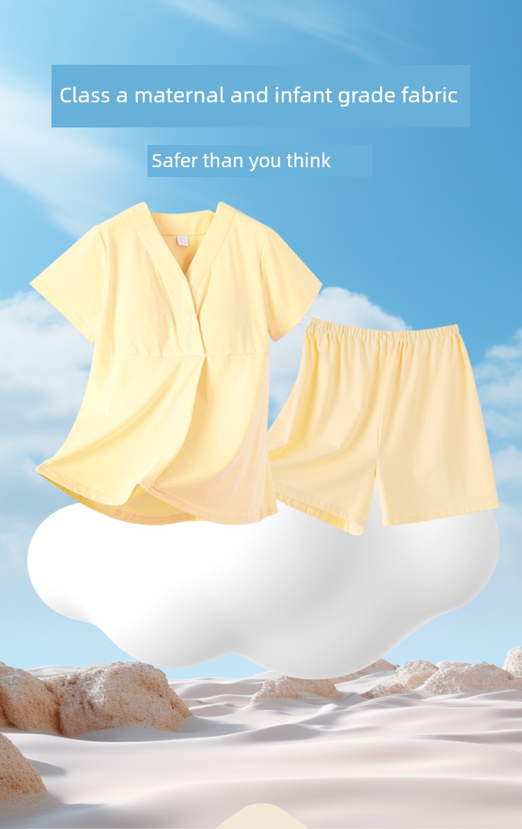 Postpartum Clothing, Summer Pure Cotton Thin Style, Sweat-Absorbent, Postpartum, with Breast Pads, Maternity Pajamas, Short-Sleeved, Breastfeeding — 8
