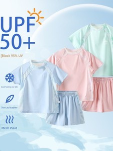 Kids Summer Sports Suit Ice Mesh Two-piece Set Boys and Girls Sun Protection Ice Silk Quick-Drying Short Sleeve Shorts S