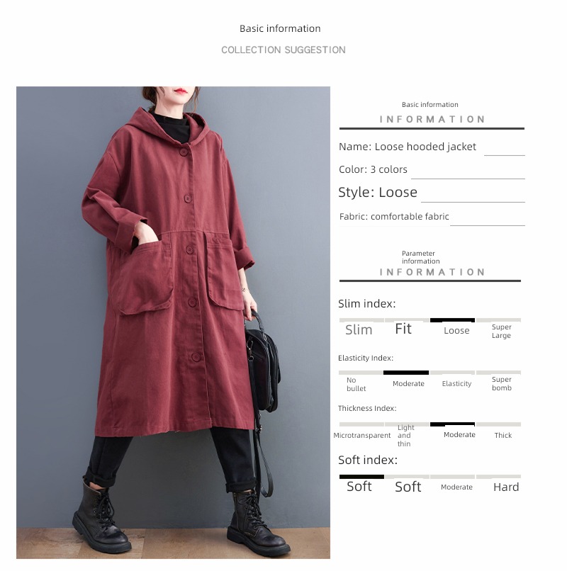 loose coat female Medium and long term leisure time Hooded Windbreaker loose coat